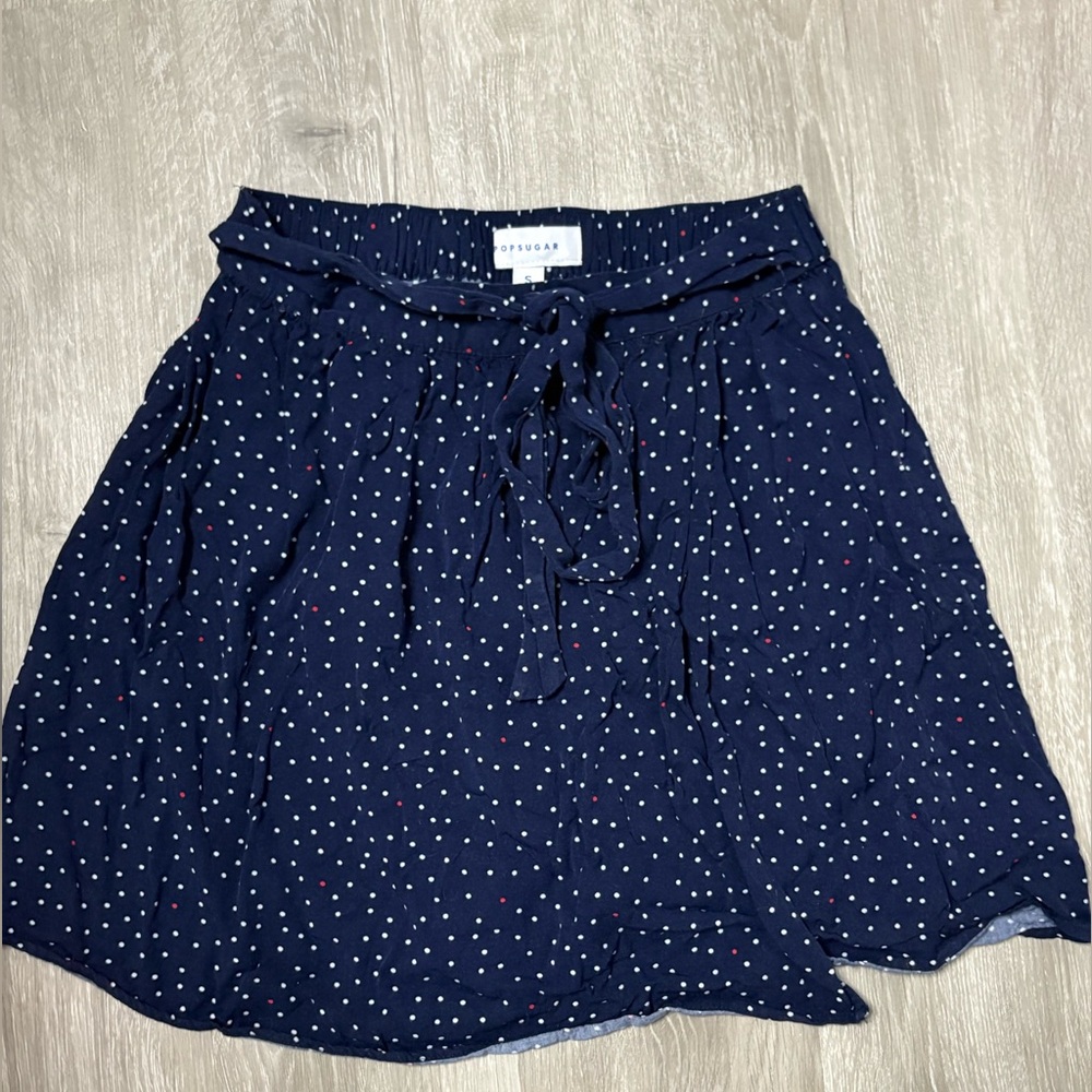 POPSUGAR Dark Blue Skirt with White Dots